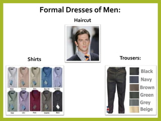 Formal Dresses of Men:
Haircut
Shirts Trousers:
 