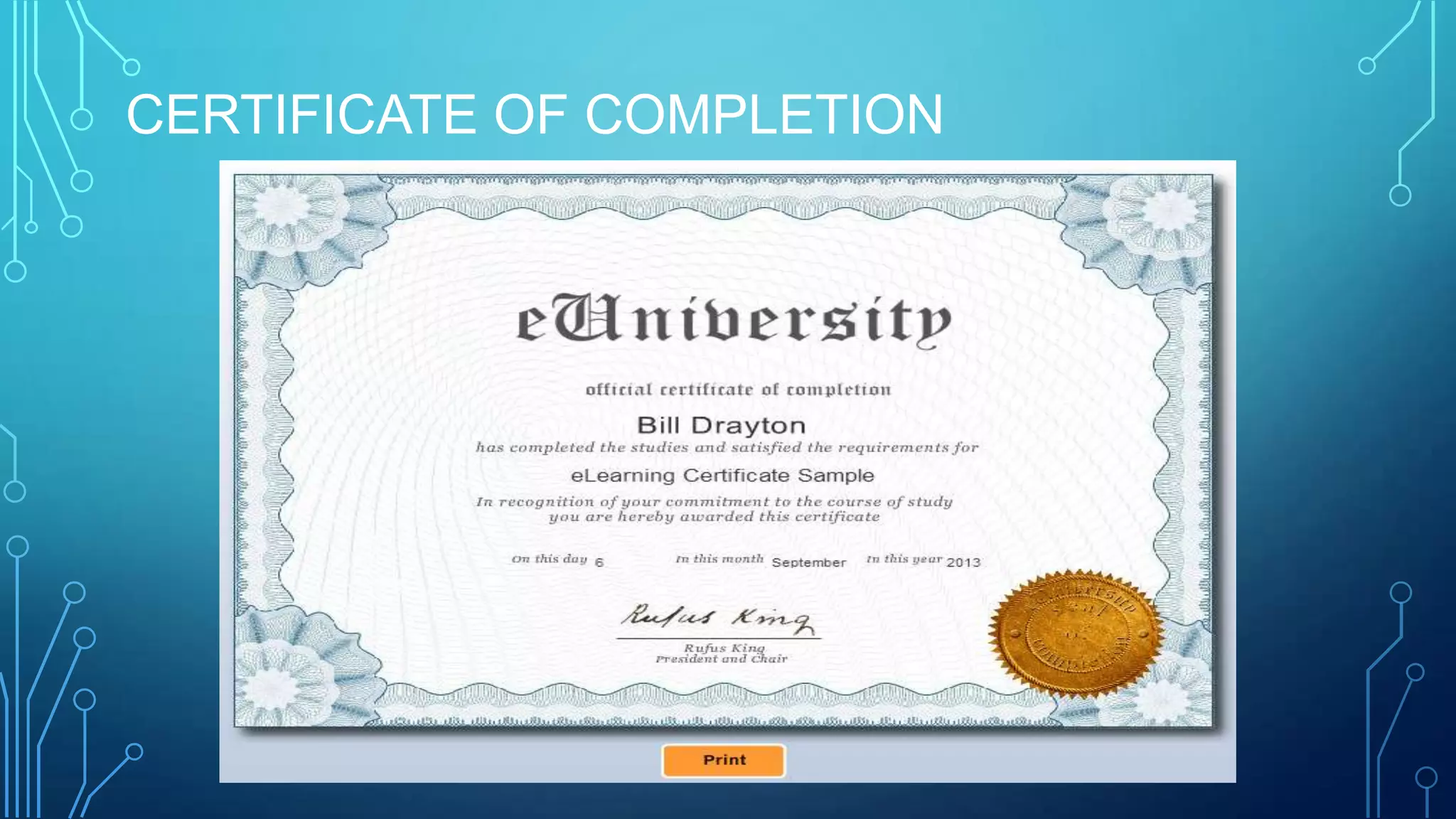 CERTIFICATE OF COMPLETION
 