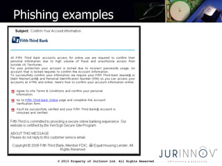 © 2013 Property of JurInnov Ltd. All Rights Reserved© 2013 Property of JurInnov Ltd. All Rights Reserved
Phishing examples
 