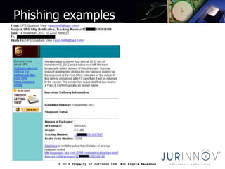 © 2013 Property of JurInnov Ltd. All Rights Reserved© 2013 Property of JurInnov Ltd. All Rights Reserved
Phishing examples
 