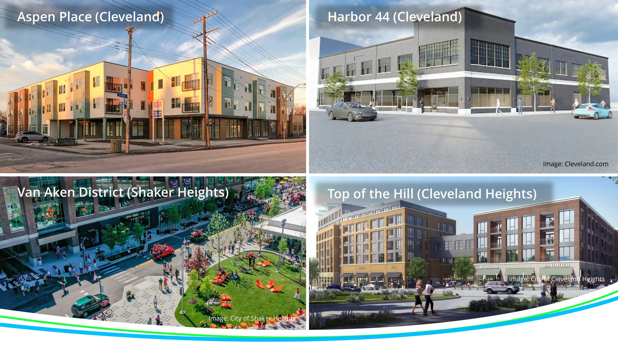 Van Aken District (Shaker Heights) Top of the Hill (Cleveland Heights)
Harbor 44 (Cleveland)
Aspen Place (Cleveland)
Image: Cleveland.com
Image: City of Cleveland Heights
Image: City of Shaker Heights
 