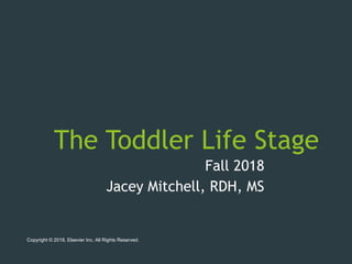 The Toddler Life Stage
Fall 2018
Jacey Mitchell, RDH, MS
Copyright © 2018, Elsevier Inc. All Rights Reserved.
 