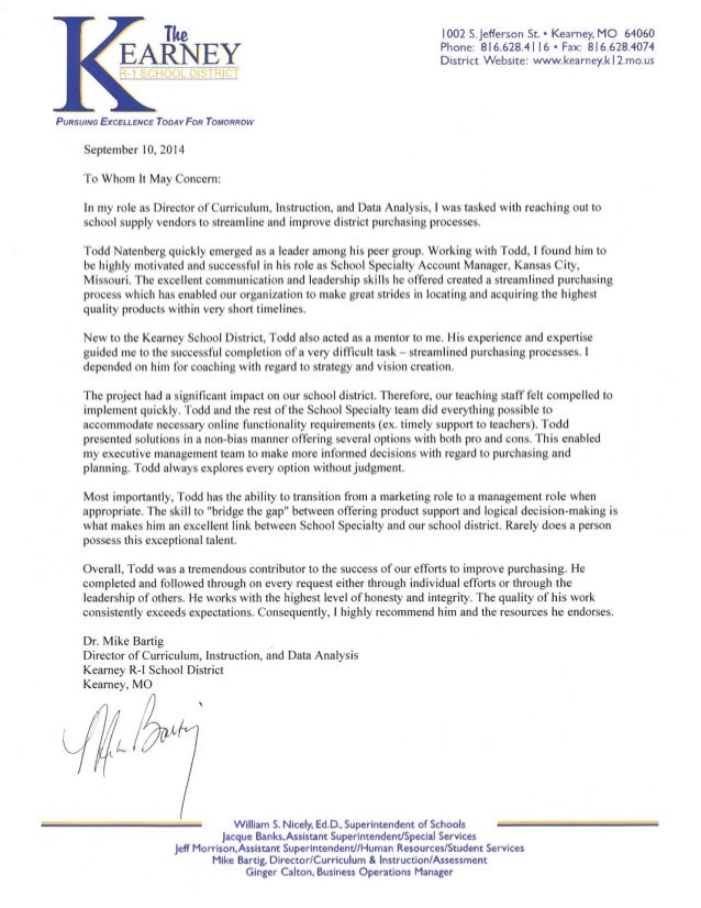todd natenberg letter of recommendation from kearney letter of recommendation for school board member
