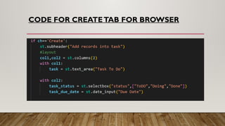 CODE FOR CREATETAB FOR BROWSER
 