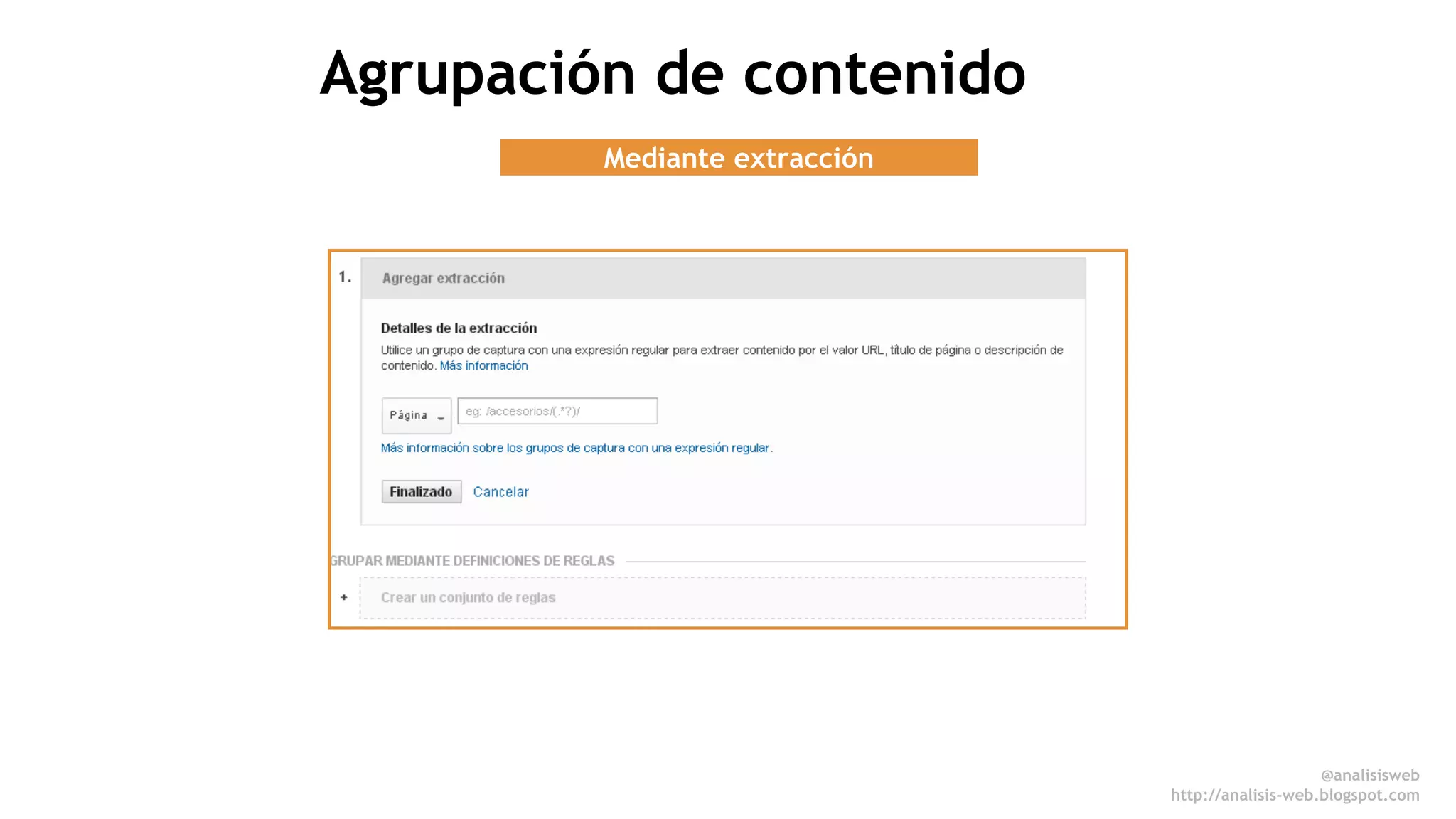 @anali sisweb 
http://analisis-web.blogspot.com 
Agrupación de contenido 
Mediante extracción 
 