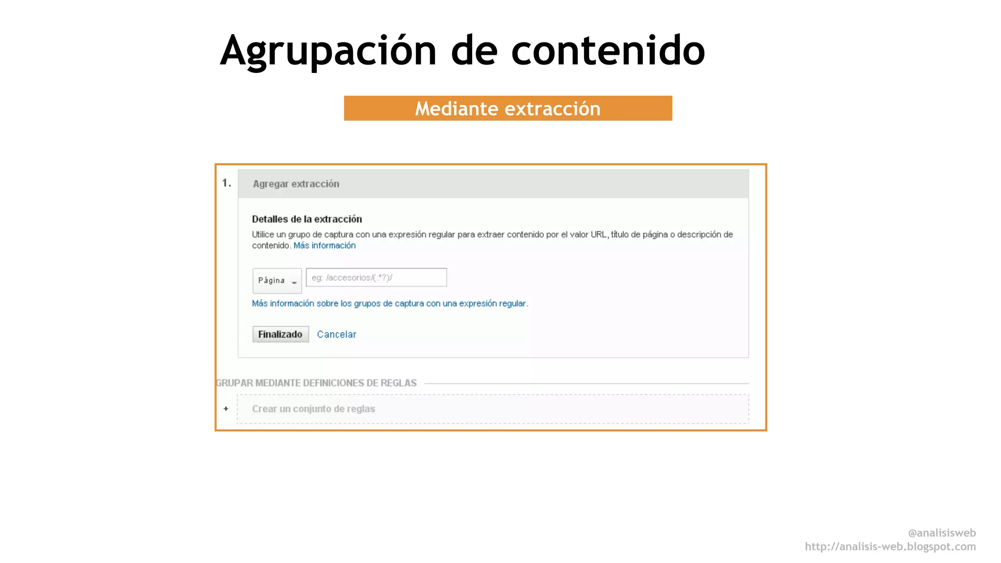 @anali sisweb 
http://analisis-web.blogspot.com 
Agrupación de contenido 
Mediante extracción 
 
