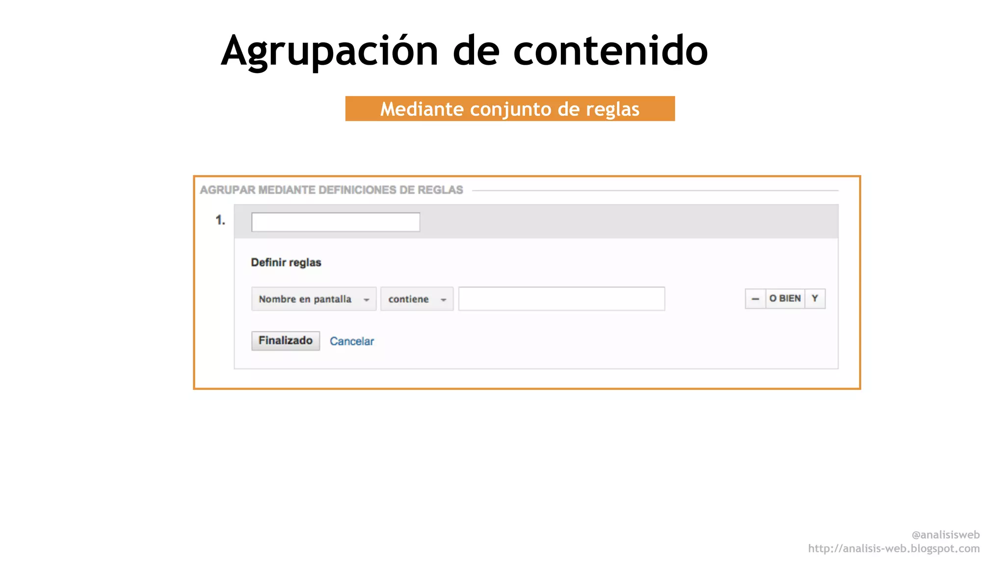 @anali sisweb 
http://analisis-web.blogspot.com 
Agrupación de contenido 
Mediante conjunto de reglas 
 