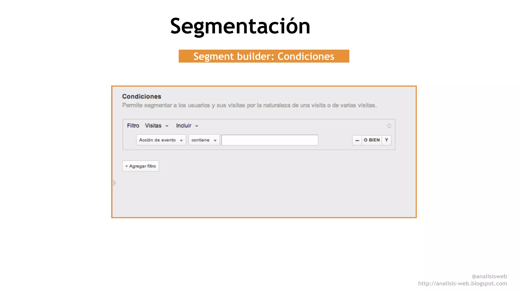 @anali sisweb 
http://analisis-web.blogspot.com 
Segmentación 
Segment builder: Condiciones 
 