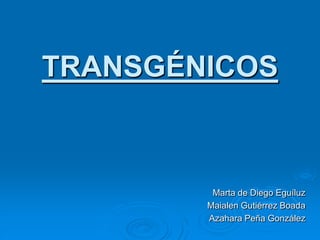 TRANSGÉNICOS



         Marta de Diego Eguíluz
        Maialen Gutiérrez Boada
        Azahara Peña González
 