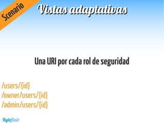 /users/{id}
/owner/users/{id}
/admin/users/{id}
UnaURIporcadaroldeseguridad
Scenario
Byteflair
Vistas adaptativasVistas adaptativas
 