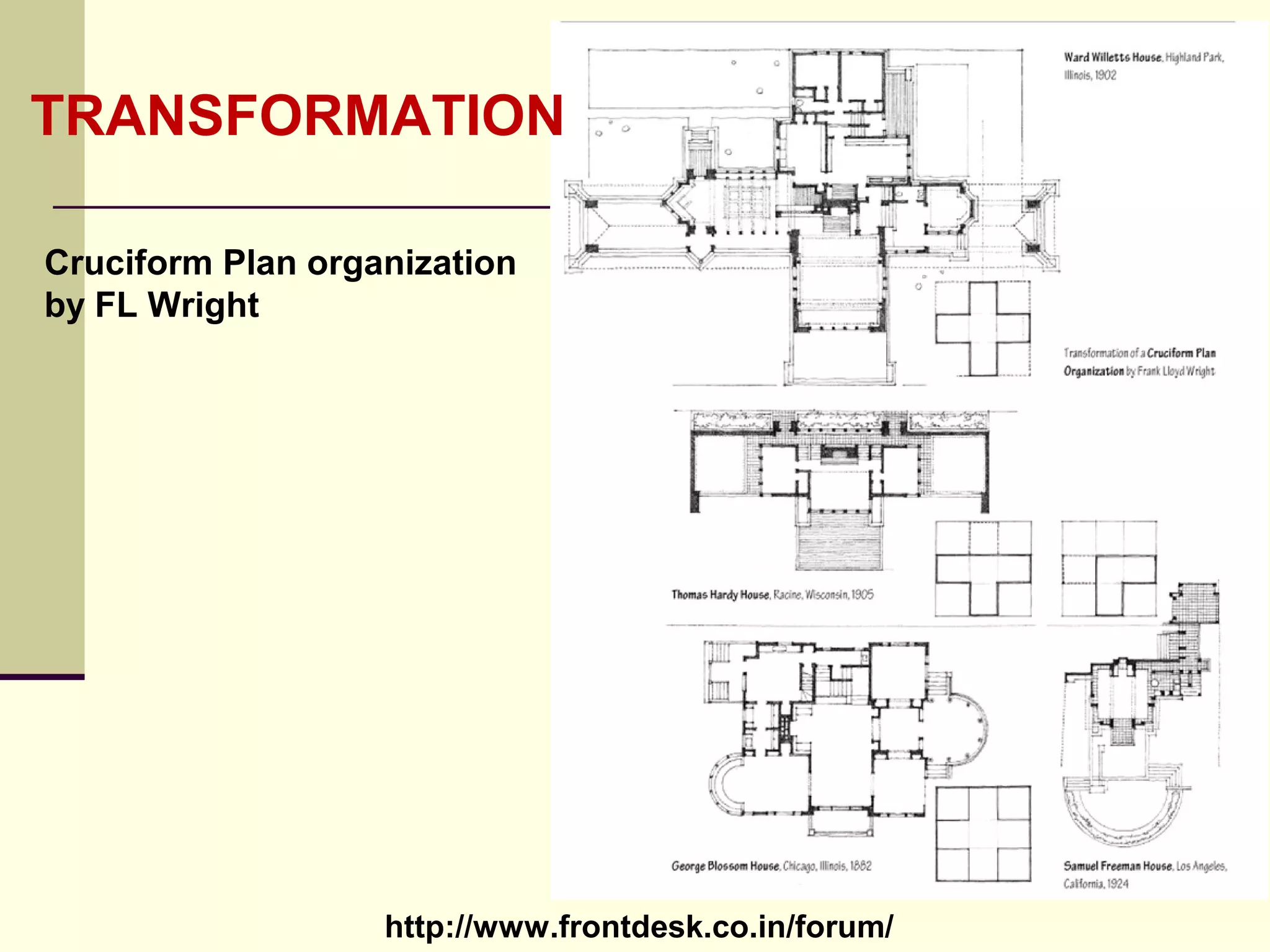 http://www.frontdesk.co.in/forum/
TRANSFORMATION
Cruciform Plan organization
by FL Wright
 