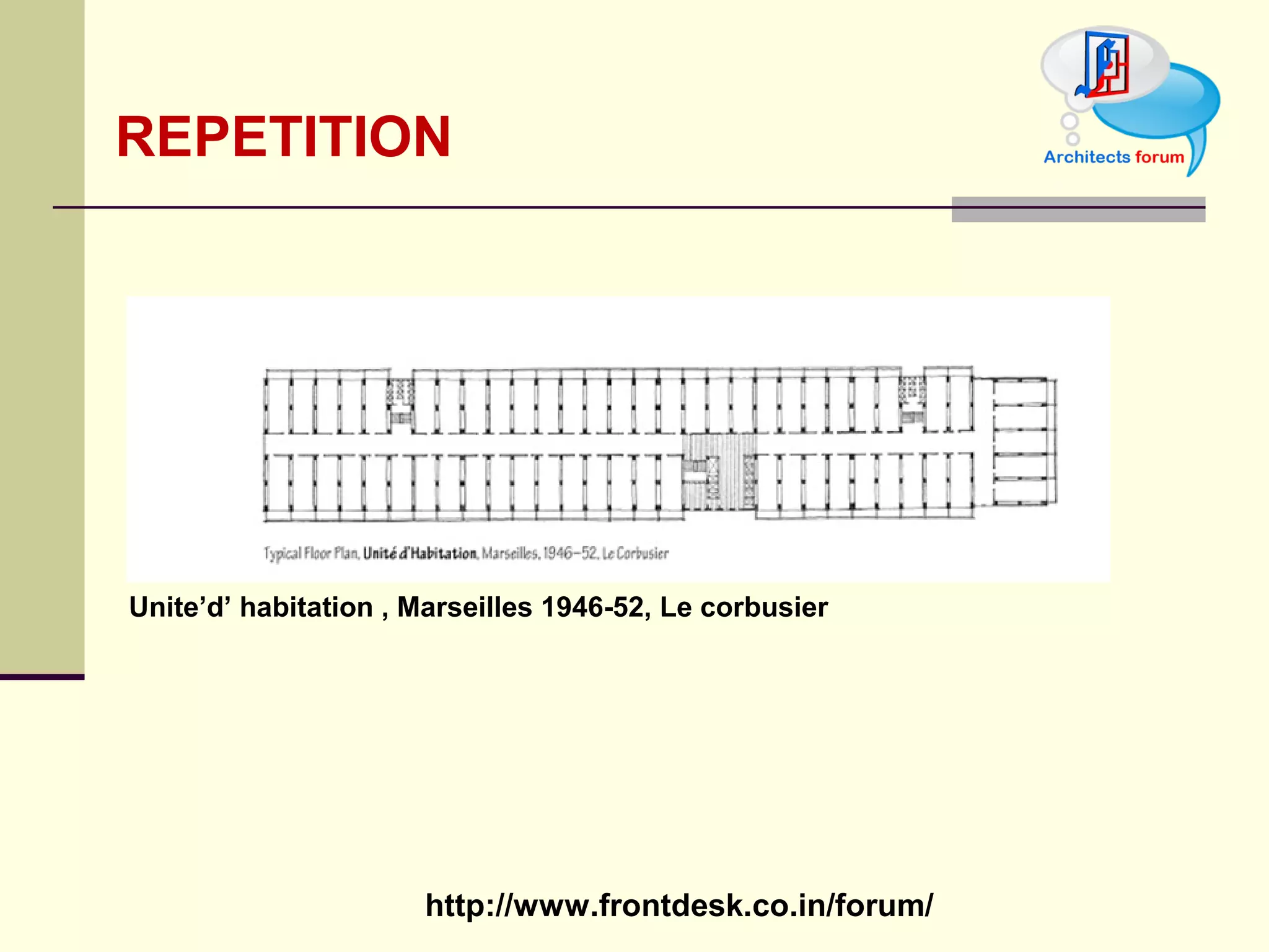REPETITION  Unite’d’ habitation , Marseilles 1946-52, Le corbusier 