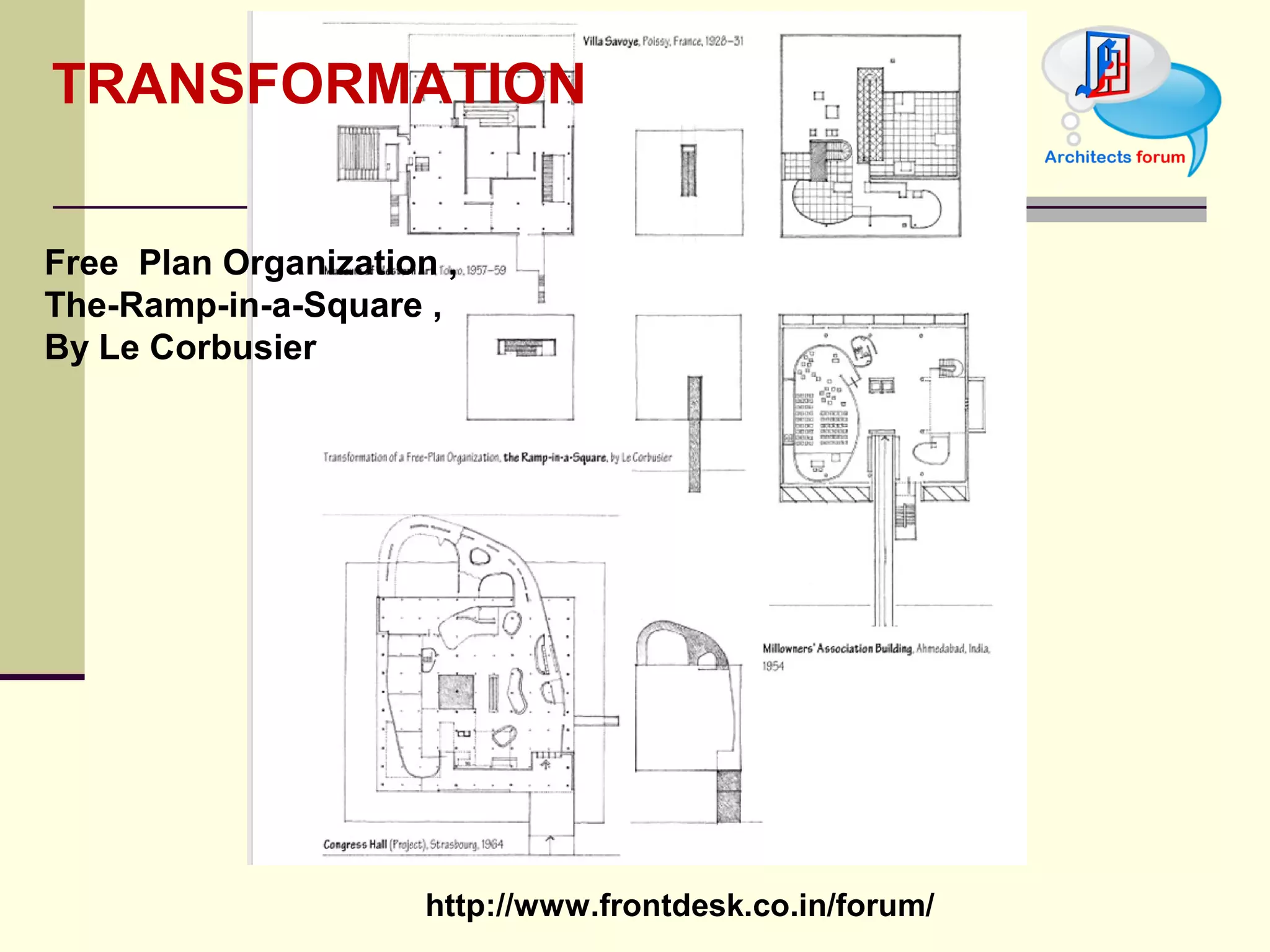 Free  Plan Organization ,  The-Ramp-in-a-Square ,  By Le Corbusier TRANSFORMATION 