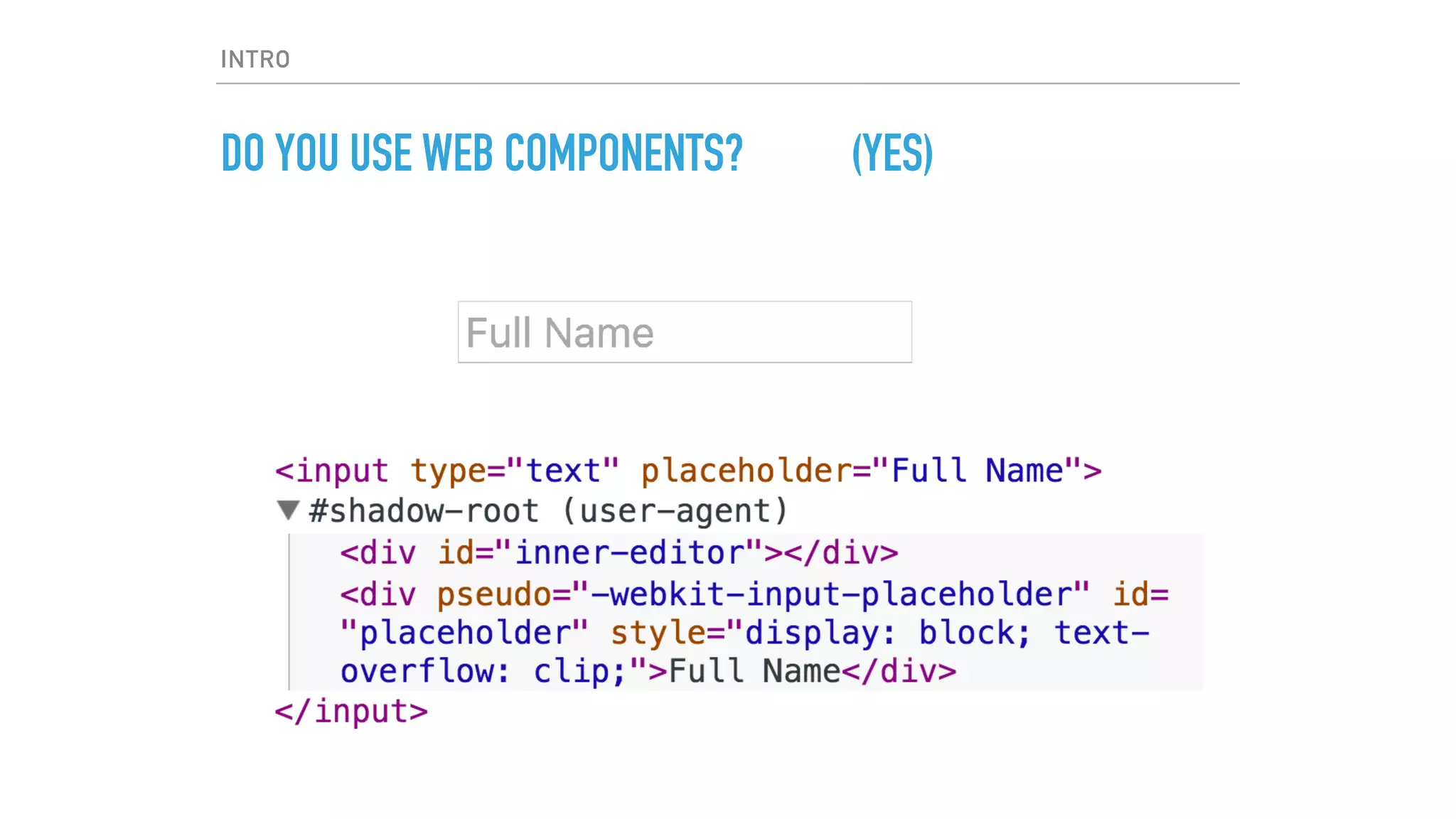 INTRO
DO YOU USE WEB COMPONENTS? (YES)
 