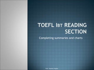 TOEFL IBT READING
          SECTION
Completing summaries and charts




    Prof. Stephan Hughes
 