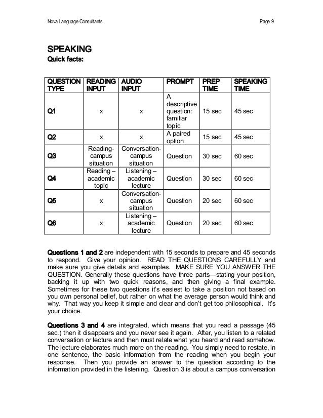toefl ibt outline and strategies