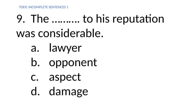 TOEIC Incomplete Sentences: Practical Exercises (Part 1) | PPT