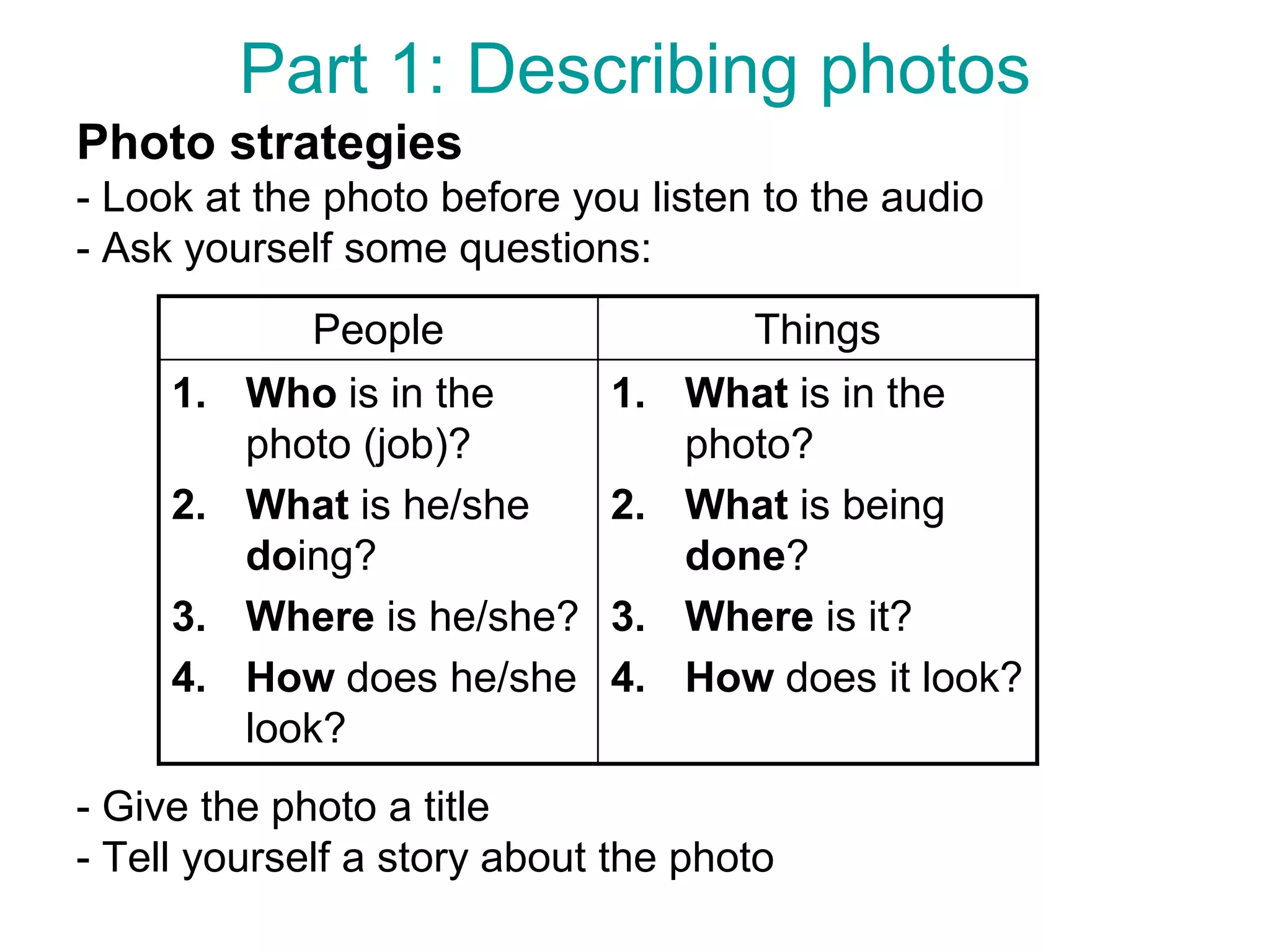 Toeic listening part i instruction | PPTX