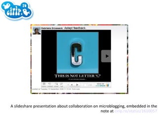 A slideshare presentation about collaboration on microblogging, embedded in the note at  cirip.ro/status/1610057 
