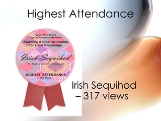 Highest Attendance
Irish Sequihod
– 317 views
 