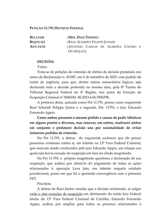 PETIÇÃO 11.791 DISTRITO FEDERAL
RELATOR : MIN. DIAS TOFFOLI
REQTE.(S) : RAUL SCHMIDT FELIPPE JUNIOR
ADV.(A/S) : ANTONIO CA...