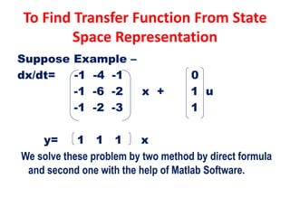 To find transfer function from state space representation | PPT