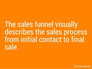 The role of the salesperson
is to remove barriers and
help the customer descend
through the sales funnel.
 