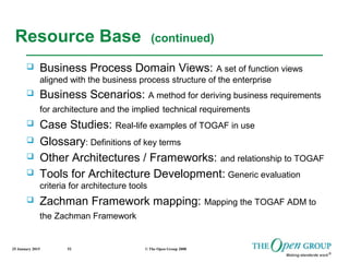 25 January 2015 © The Open Group 200852
Resource Base (continued)
 Business Process Domain Views: A set of function views...