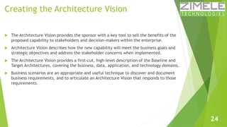 Creating the Architecture Vision 
 The Architecture Vision provides the sponsor with a key tool to sell the benefits of t...
