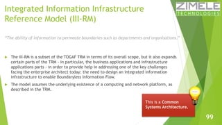 Integrated Information Infrastructure 
Reference Model (III-RM) 
 The III-RM is a subset of the TOGAF TRM in terms of its...