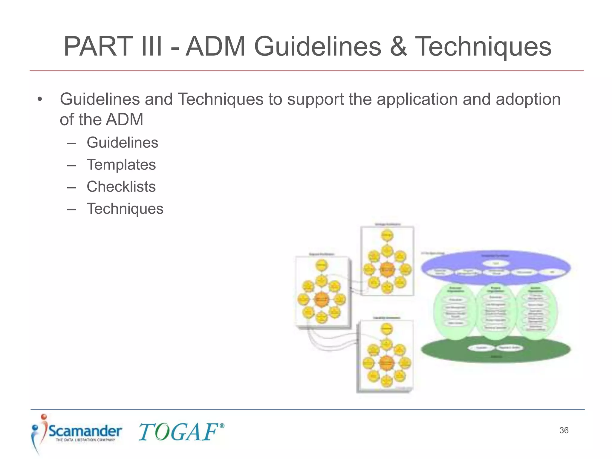 PART III - ADM Guidelines & Techniques
• Guidelines and Techniques to support the application and adoption
of the ADM
– Guidelines
– Templates
– Checklists
– Techniques
36
 