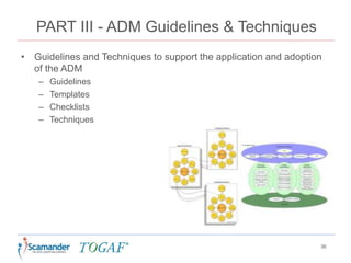 PART III - ADM Guidelines & Techniques
• Guidelines and Techniques to support the application and adoption
of the ADM
– Guidelines
– Templates
– Checklists
– Techniques
36
 