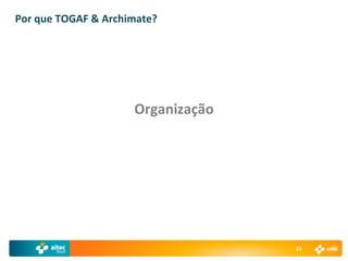 Por que TOGAF & Archimate?




                     Organização




                                   16
 