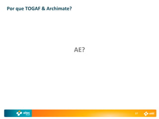 Por que TOGAF & Archimate?




                             AE?




                                   17
 