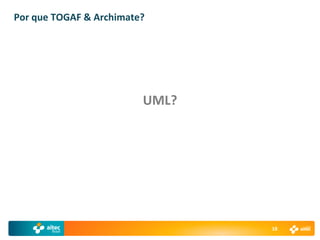 Por que TOGAF & Archimate?




                         UML?




                                18
 
