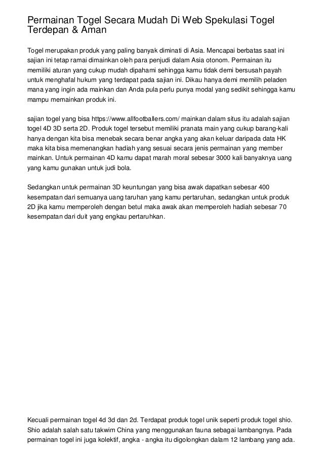 Togel Uang 2D
, Permainan Togel Secara Mudah Di Web Spekulasi Togel Terdepan Aman