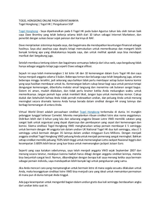 Togel Hongkong Online Pada Kenyataannya