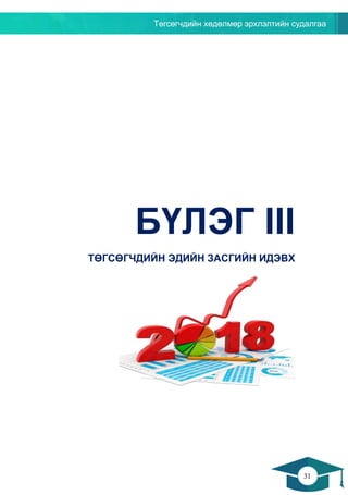 Төгсөгчдийн хөдөлмөр эрхлэлтийн судалгаа
31
30
БҮЛЭГ III
ТӨГСӨГЧДИЙН ЭДИЙН ЗАСГИЙН ИДЭВХ
 