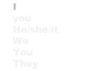 I  you He/she/it We You They 