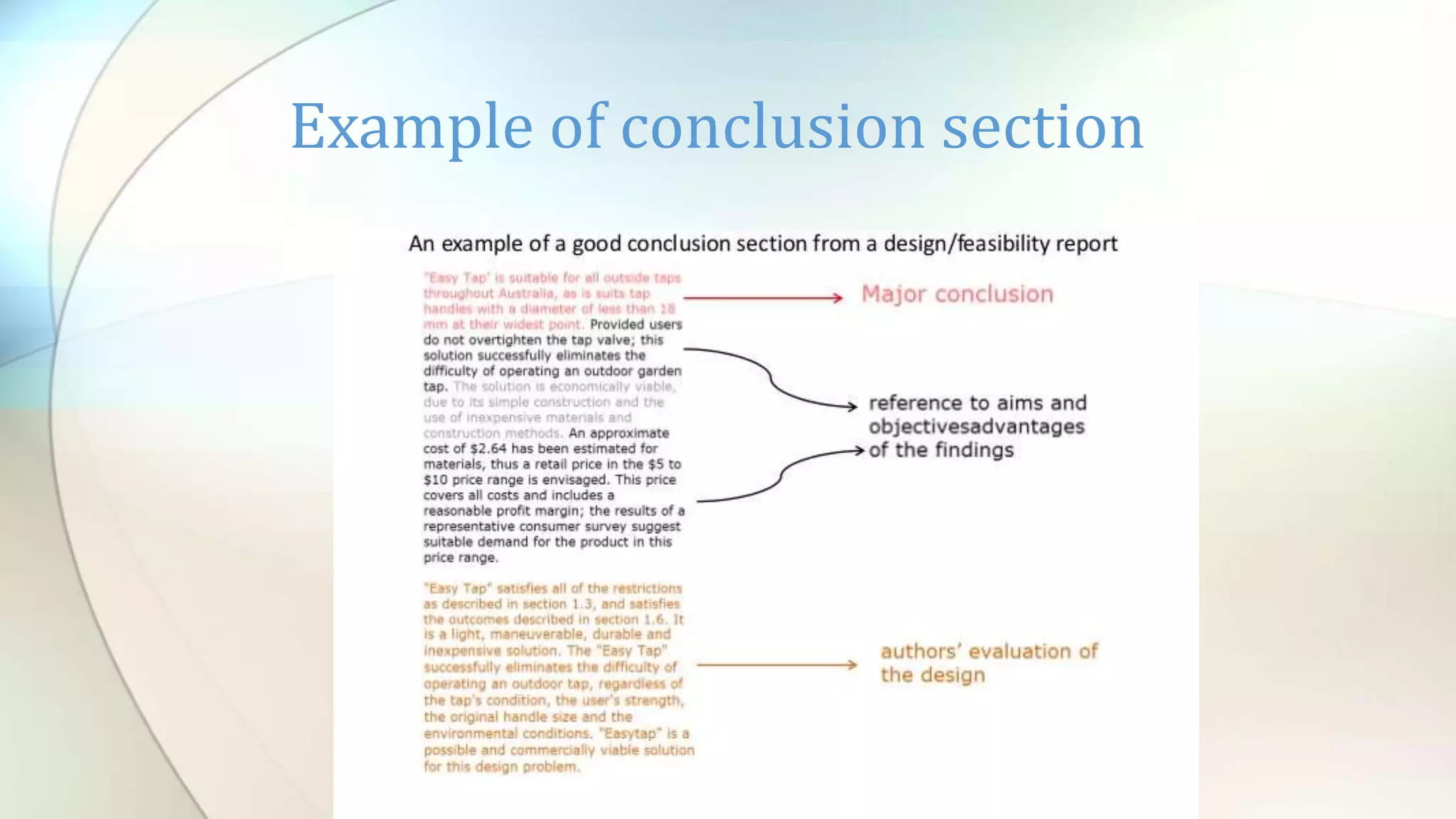 Example of conclusion section
 