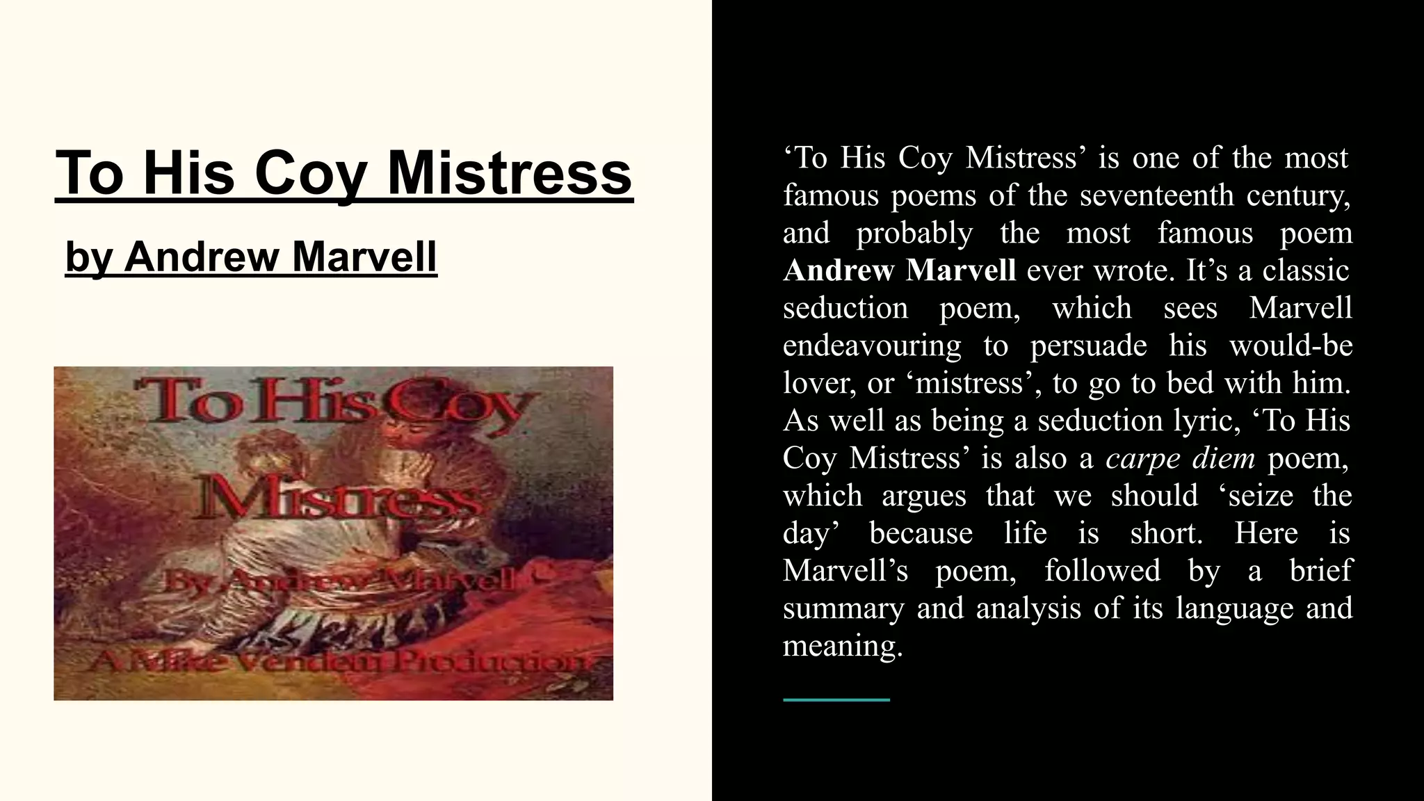 To His Coy Mistress by Andrew Marvell PPT