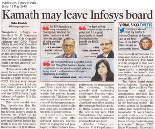 Times of India - Kamath may leave Infosys board