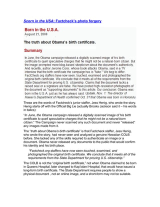 Factcheck.org forged Obama's birth certificate | PDF | Cameras and ...