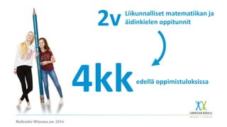 edellä oppimistuloksissa
Liikunnalliset matematiikan ja
äidinkielen oppitunnit2v
4kk
Mullender-Wijnsma ym. 2016
 