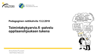 Anna-Kaisa Puusaari
Veli-Pekka Nitovuori
Pedagoginen nettikahvila 13.2.2018
Toimintakykyarvio.fi -palvelu
oppilaanohjauksen tukena
 