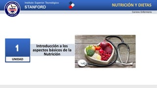 UNIDAD
1 Introducción a los
aspectos básicos de la
Nutrición
NUTRICIÓN Y DIETAS
Carrera: Enfermería
 