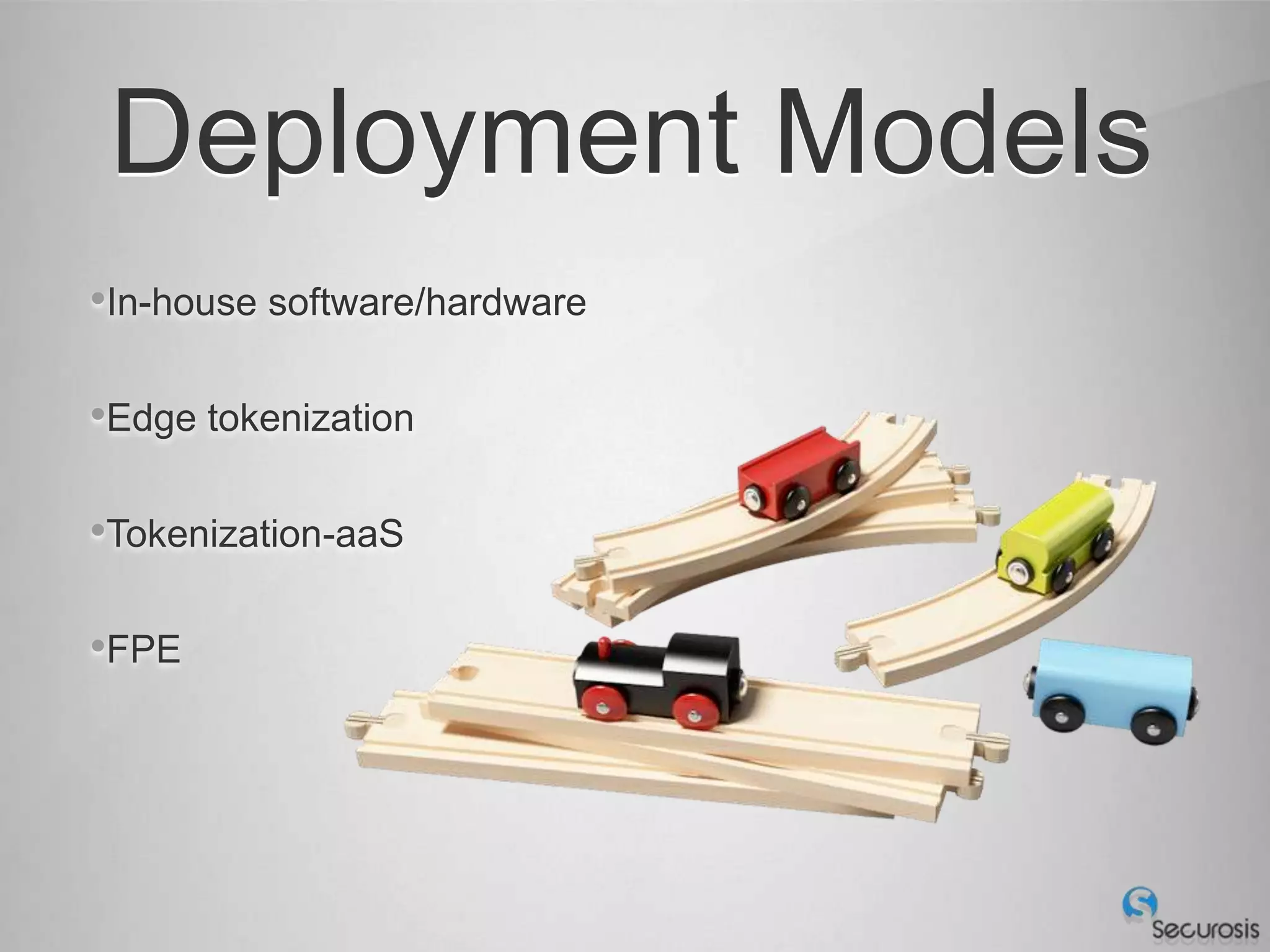 Deployment Models
•In-house software/hardware

•Edge tokenization

•Tokenization-aaS

•FPE
 