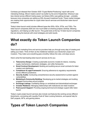 Top 10 Token Launch Companies for Successful Crypto Projects in 2025 | PDF