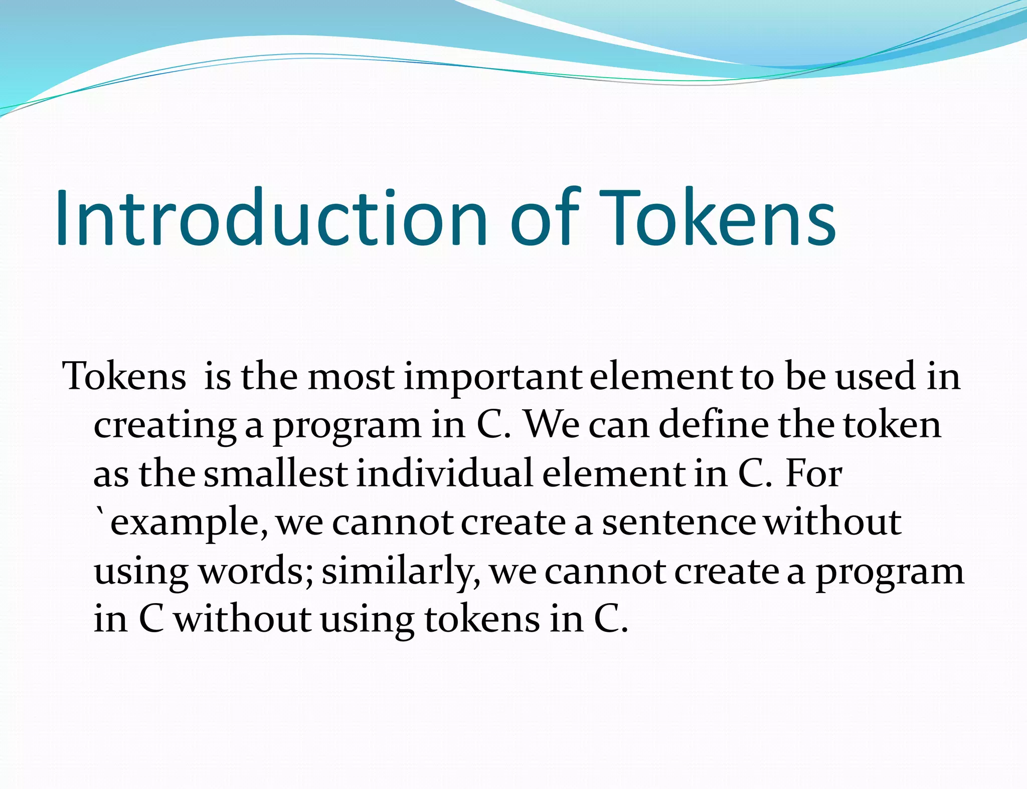 Tokens In C.pdf | Programming Languages | Computing