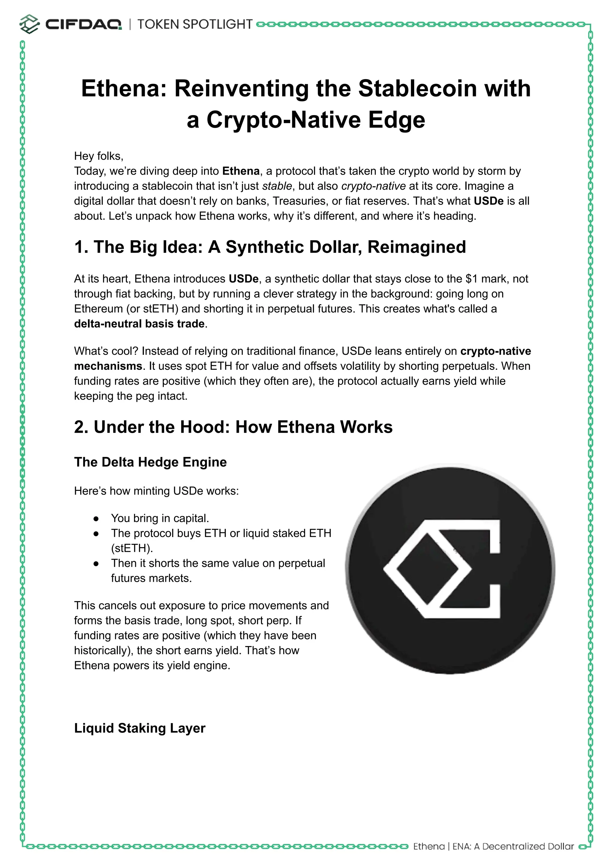 Ethena (ENA) : A Decentralized Dollar | PDF